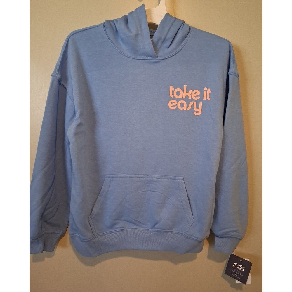 NEW! Girl's Grayson Threads Take It Easy Blue & Pink Hooded Sweatshirt, Size M